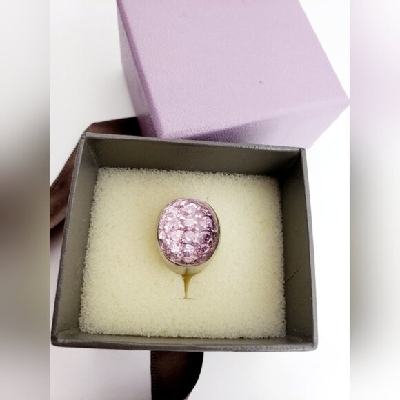 Pink Pave Design Dome Ring 925 Sterling Silver - Picture 4 of 13